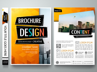 Brochure design template vector.Orange abstract geometric cover book portfolio presentation poster.City design on A4 brochure layout. Flyers report business magazine poster layout portfolio template.