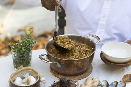 A Bowl of Harira - Indian Style Hearty Soup made with lentils, c