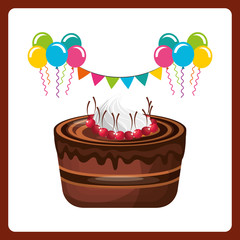 happy birthday celebration card with delicious cake vector illustration design