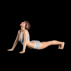 Fototapeta na wymiar Dehnübungen und Stretching – junge Frau in Dehnen-Position