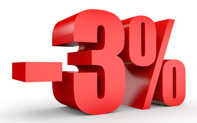 Discount 3  percent off. 3D illustration on white background.