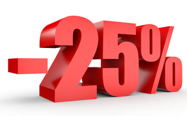 Discount 25 percent off. 3D illustration on white background.