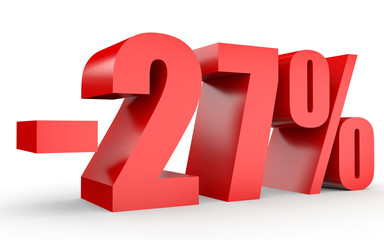 Discount 27 percent off. 3D illustration on white background.