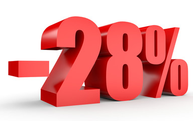 Discount 28 percent off. 3D illustration on white background.
