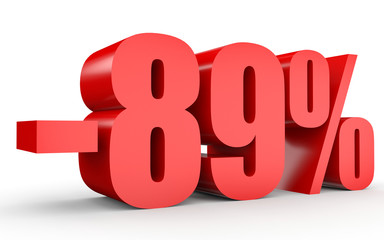 Discount 89 percent off. 3D illustration on white background.