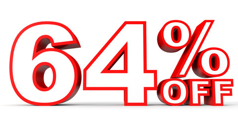 Discount 64 percent off. 3D illustration on white background.