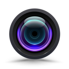 Vector illustration of colorful camera lens on white background. Icon for camera lens.