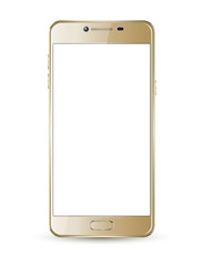 Gold smartphone mock-up. Vector realistic illustration.
