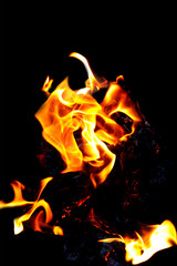 The fire, burning fire. Burning paper smoldering. Isolated on black background