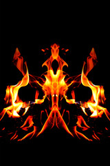 The flames, burning fire. Isolated on black background