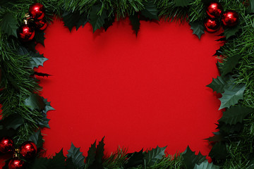 Naklejka na ściany i meble Frame from Christmas tree branches and red balls