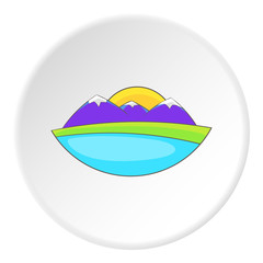 Mountain and sun icon. Flat illustration of mountain and sun vector icon for web