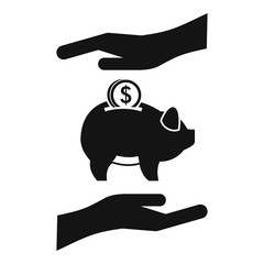 Piggy bank and hands icon. Simple illustration of piggy bank and hands vector icon for web