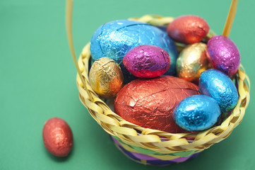 Basketful of colourful Easter Eggs
