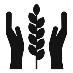 Hands and ear of wheat icon. Simple illustration of hands and ear of wheat vector icon for web