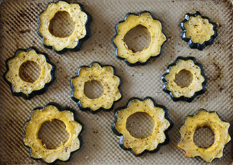 Sliced and roasted acorn squash