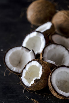 Cracked fresh coconuts