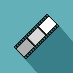 Film strip icon. Flat illustration of film strip vector icon for web isolated on light blue background