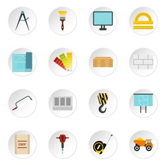Building equipment icons set. Flat illustration of 16 building equipment vector icons for web