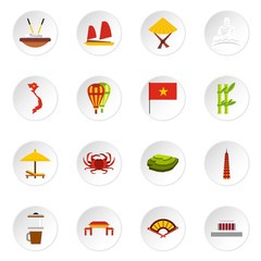 Vietnam icons set. Flat illustration of 16 Vietnam vector icons for web
