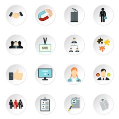 Job search icons set. Flat illustration of 16 job search vector icons for web