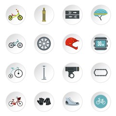Bicycling icons set. Flat illustration of 16 bicycling vector icons for web