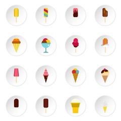 Ice cream icons set. Flat illustration of 16 vector icons for web