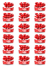 Red banner sale percentage set 3D style. Vector illustration red banner sale for promotion advertising.