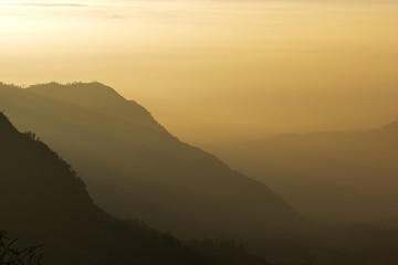 Morning view of mountain range , at Bromo-Tengger-Semeru National Park, East Java, Indonesia