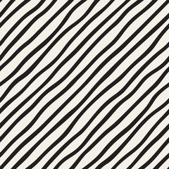 Vector Seamless Black and White Hand Drawn Diagonal Stripes Pattern