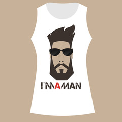white t-shirt with print of a bearded man,