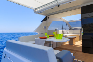 lunch on motor yacht, Table setting at a luxury yacht.