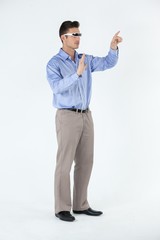 Man using virtual video glasses