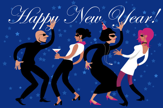 New Year's Eve party, stylish people dancing, EPS 8 vector illustration