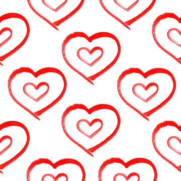 seamless pattern with hand painted watercolor hearts.