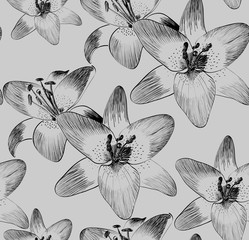 cute seamless pattern  with lilies. Hand drawn illustration.