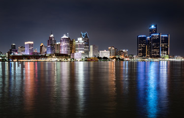 Detroit Michigan Night Skyline