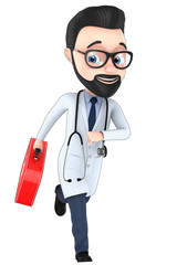 Doctor a cheerful on a white background to the rescue. 3d render