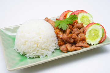 Thai style food, pork fried with crunchy garlic
