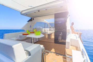 lunch on motor yacht, Table setting at a luxury yacht.