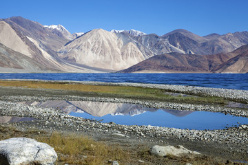 Pangong Lake with the mountains in the background