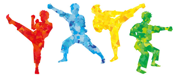 空手の突きと蹴りのシルエット(カラーセロハン) © 深澤カラス