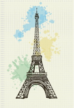Eiffel Tower handwritten with color