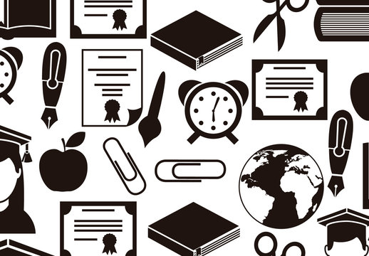 Black and White School, Education, and Graduation Icon Set