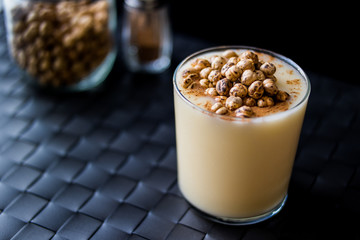 Boza or Bosa, traditional Turkish drink with roasted chickpea