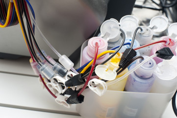 Bottles of printing ink