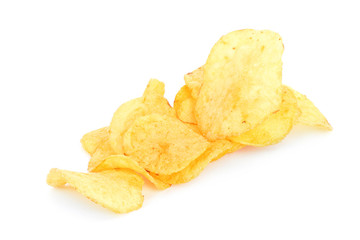 Potato chips on white background