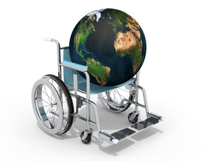 planet earth on a wheelchair isolated