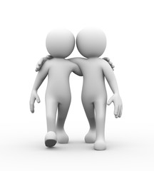3d friends walking together