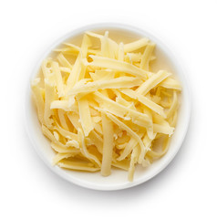 Bowl of grated cheese from above